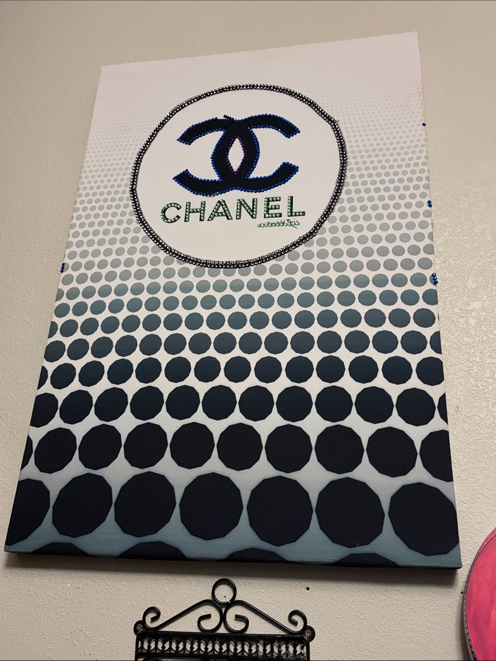 CHANEL Black and White Gradient Dot Logo Canvas